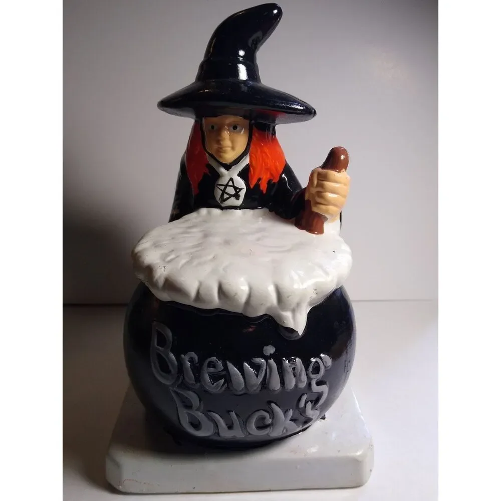 Halloween Witch Cauldron Bank Brewing Bucks Black Cat Pentagram Ceramic Decor